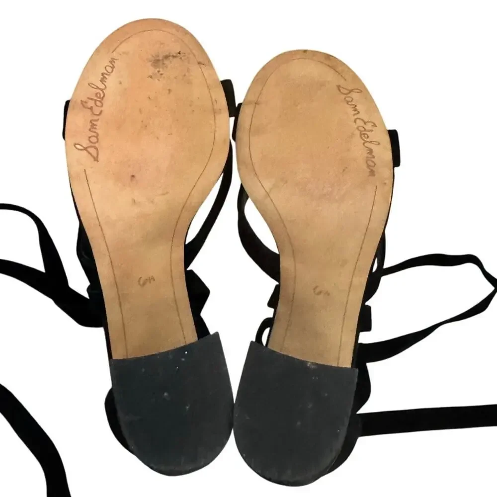 Sam Edelman Sheri Suede Block Heel Lace-Up Sandals Black Size‎ 6.5M